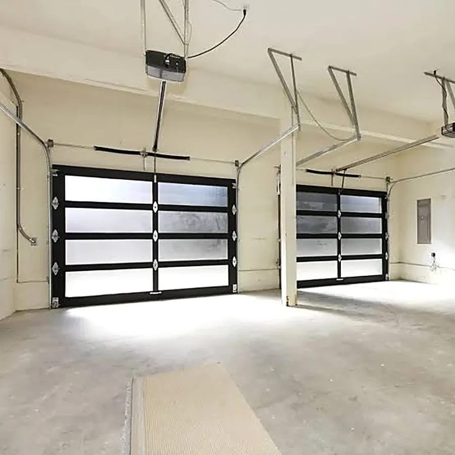 Aluminium garage doors seen from inside a double garage in Gauteng
